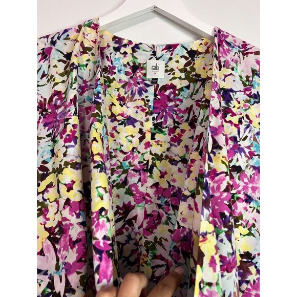 NEW Cabi #5211 Purple Eden Floral Wrap Top Flower Power Cap Sleeve Size M - Picture 10 of 12